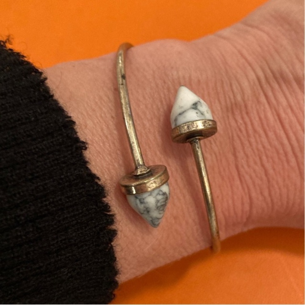 Brass and White Marble Stone Women's Adjustable Bracelet
